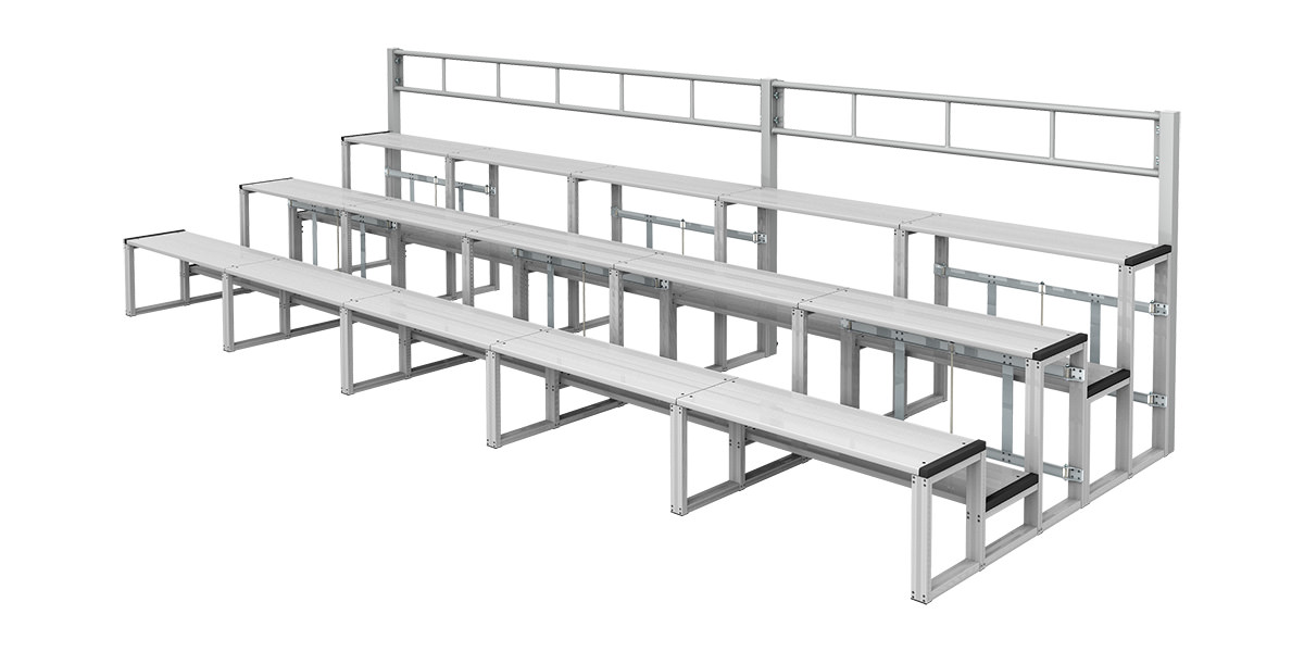 折りたたみ式アルミ製観覧席3段5連セット 手すり付