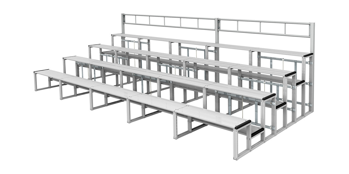 折りたたみ式アルミ製観覧席4段5連セット 手すり付