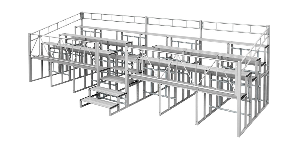 折りたたみ式アルミ製high観覧席ステップセット付　3段7連セット