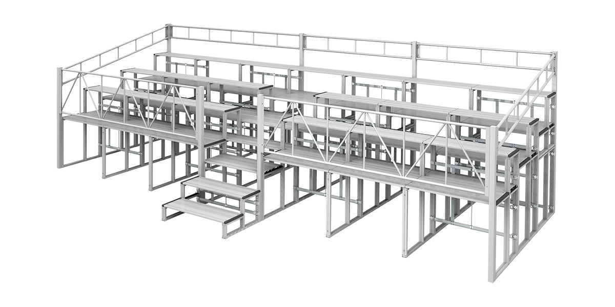 折りたたみ式アルミ製high観覧席ステップセット付　3段7連セット　荷物置き付