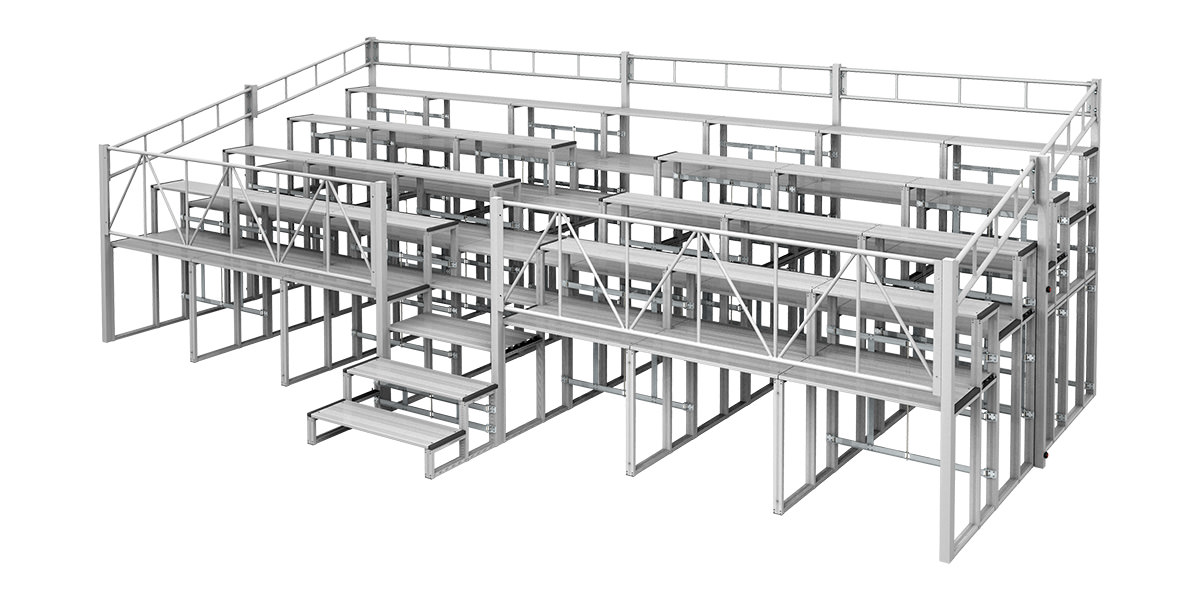 折りたたみ式アルミ製high観覧席ステップセット付　4段7連セット　荷物置き付